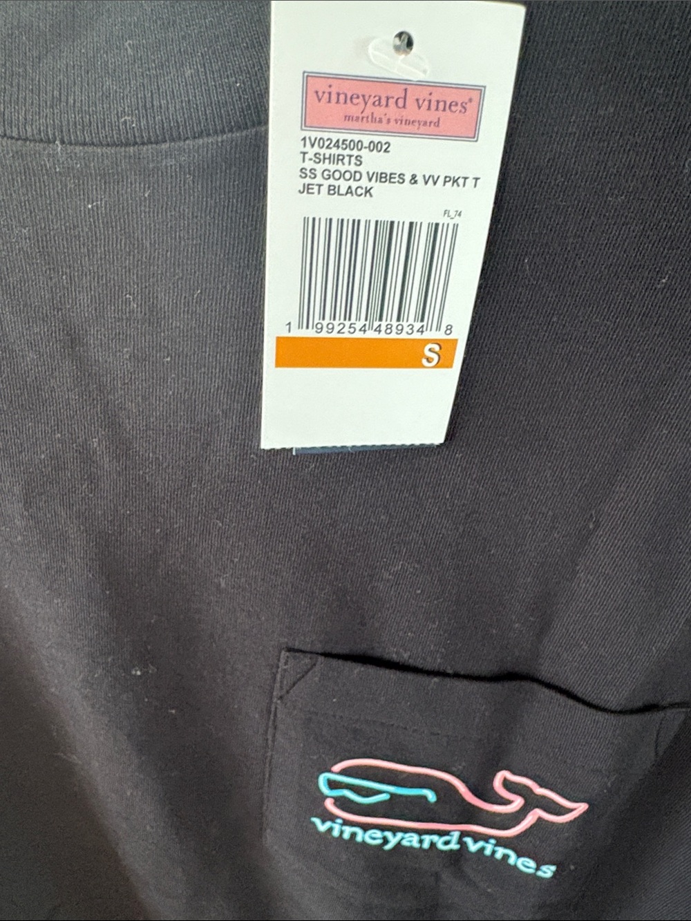Vineyard Vines Black Short-Sleeve Pocket Tee with Neon Whale - Picture 7 of 7